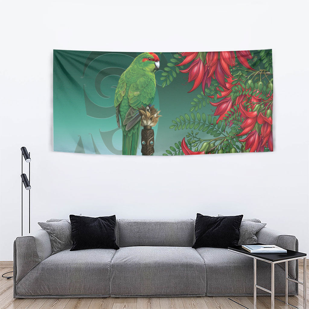 New Zealand Parakeet Bird Tapestry With Kakabeak Flowers LT05 - Polynesian Pride