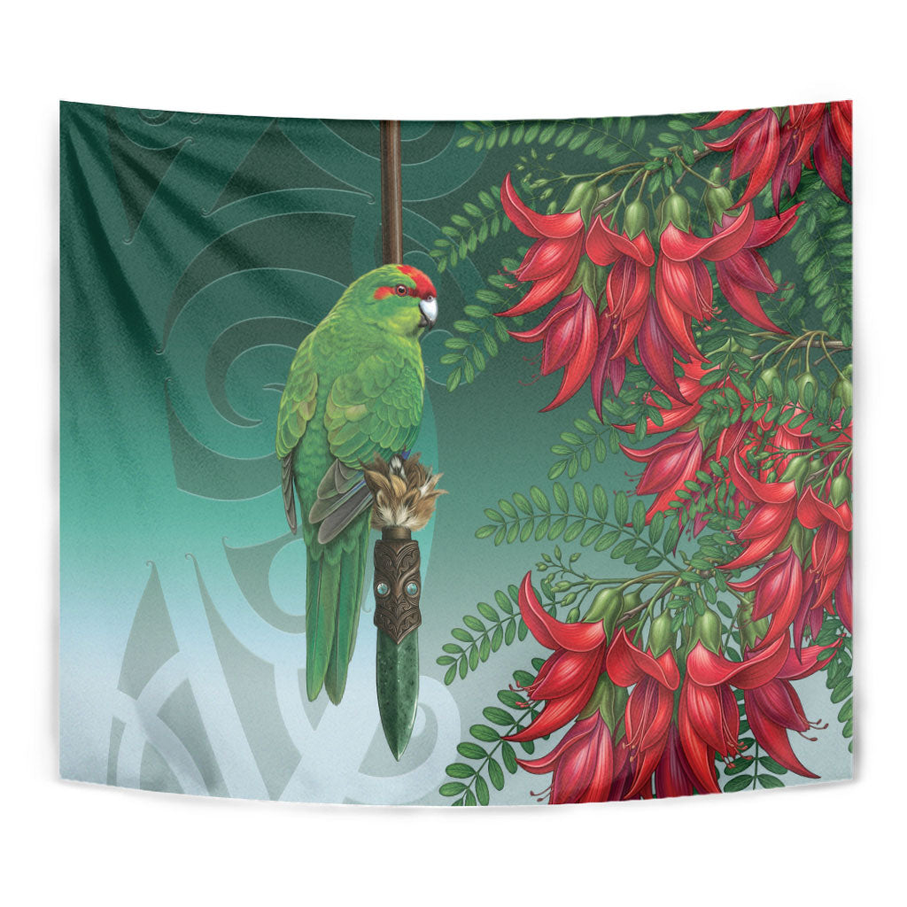 New Zealand Parakeet Bird Tapestry With Kakabeak Flowers LT05 - Polynesian Pride