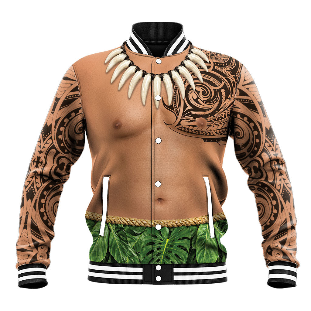 Hawaii Tribal Tattoo Costume Baseball Jacket Shark Tooth Necklace Leaf Skirt