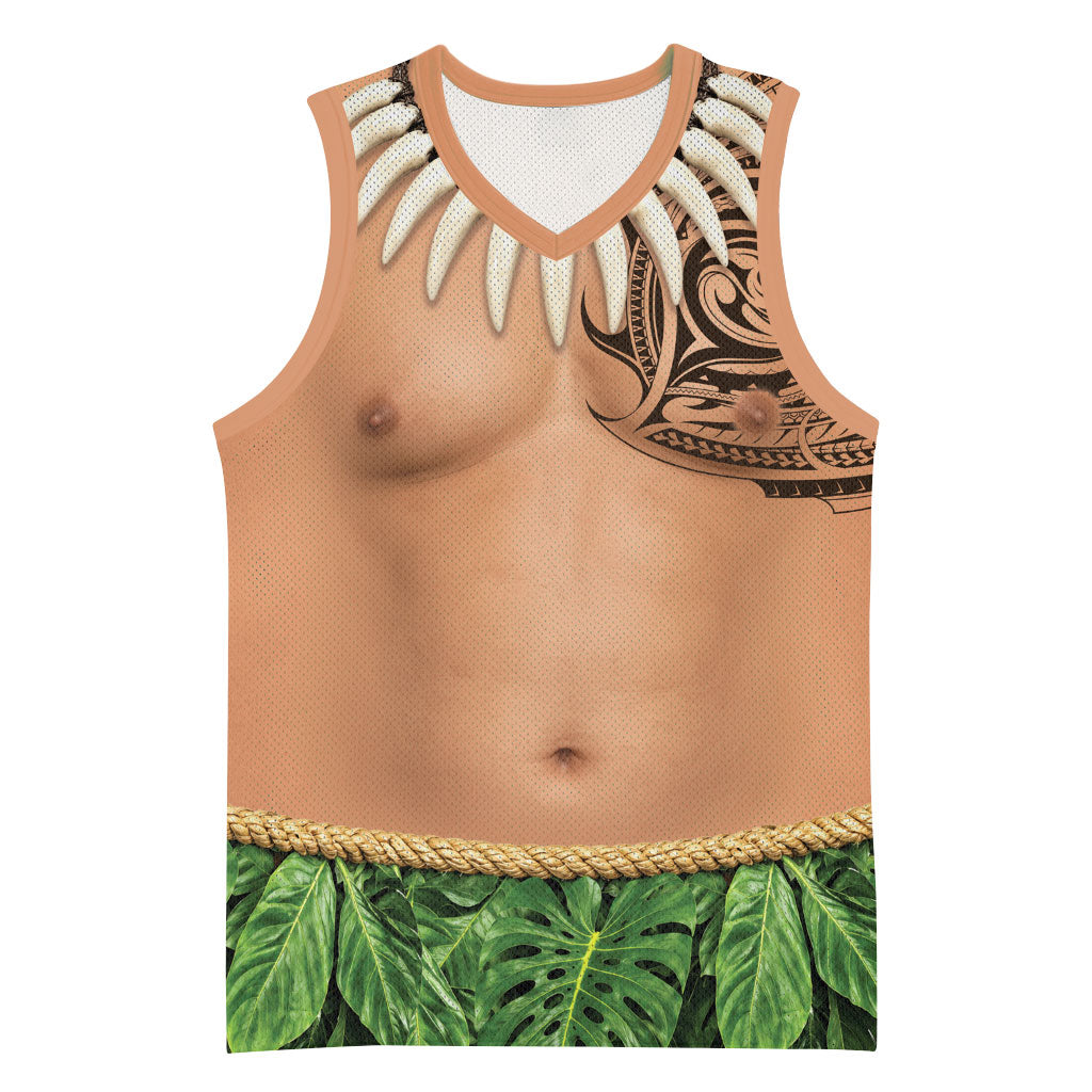 Hawaii Tribal Tattoo Costume Basketball Jersey Shark Tooth Necklace Leaf Skirt LT05 Unisex Beige - Polynesian Pride