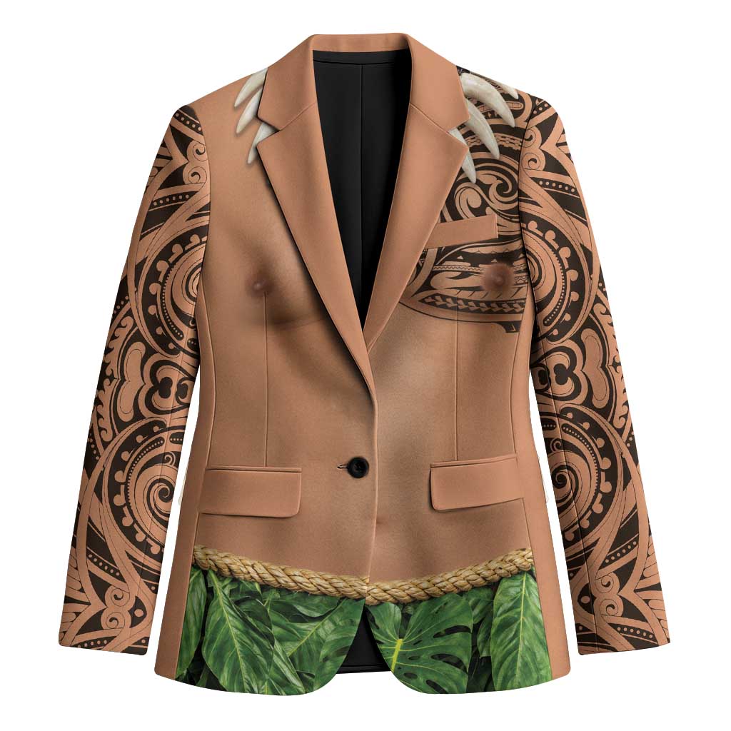 Hawaii Tribal Tattoo Costume Blazer Shark Tooth Necklace Leaf Skirt LT05 Unisex Beige - Polynesian Pride