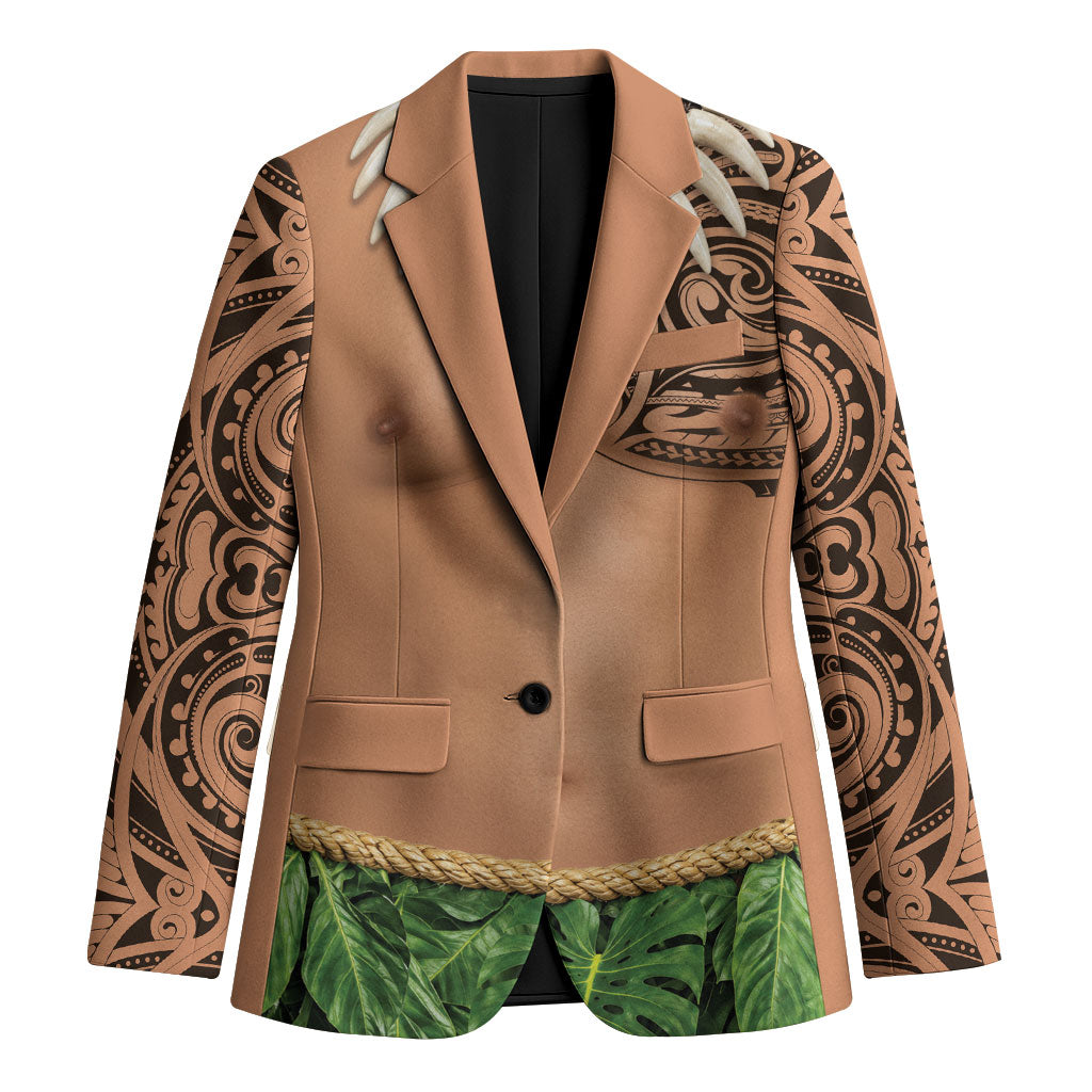 Hawaii Tribal Tattoo Costume Blazer Shark Tooth Necklace Leaf Skirt