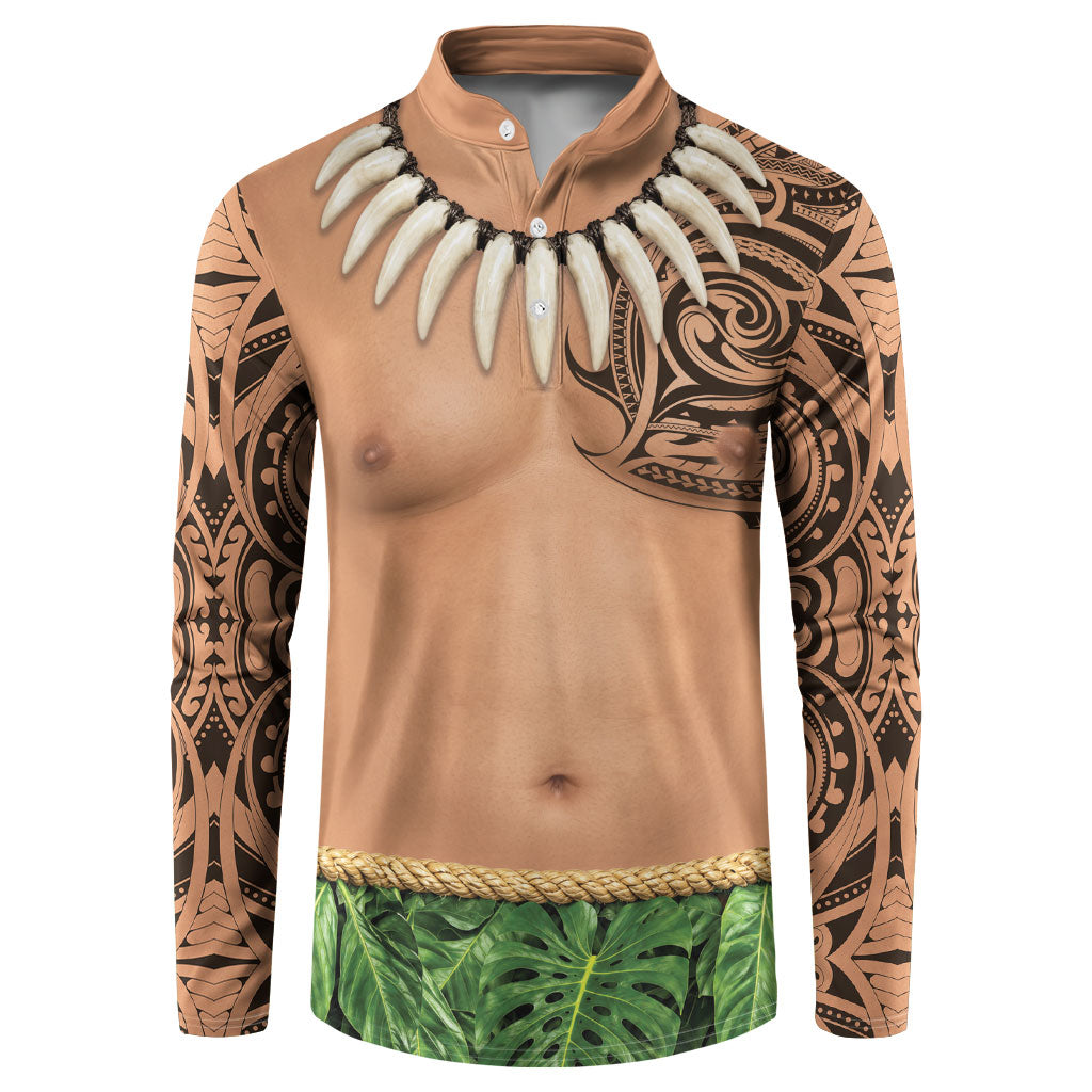 Hawaii Tribal Tattoo Costume Button Sweatshirt Shark Tooth Necklace Leaf Skirt