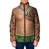 Hawaii Tribal Tattoo Costume Padded Jacket Shark Tooth Necklace Leaf Skirt LT05 Men Beige - Polynesian Pride