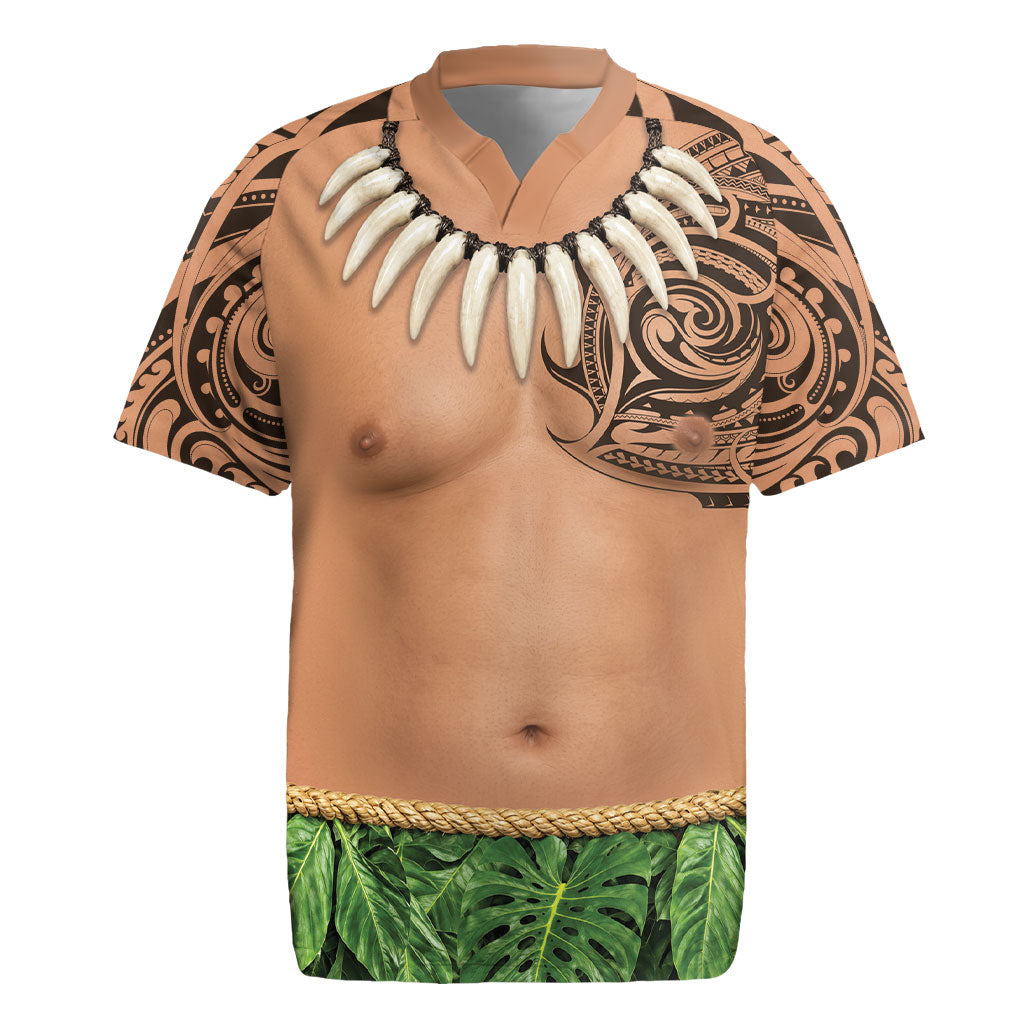 Hawaii Tribal Tattoo Costume Rugby Jersey Shark Tooth Necklace Leaf Skirt LT05 Beige - Polynesian Pride
