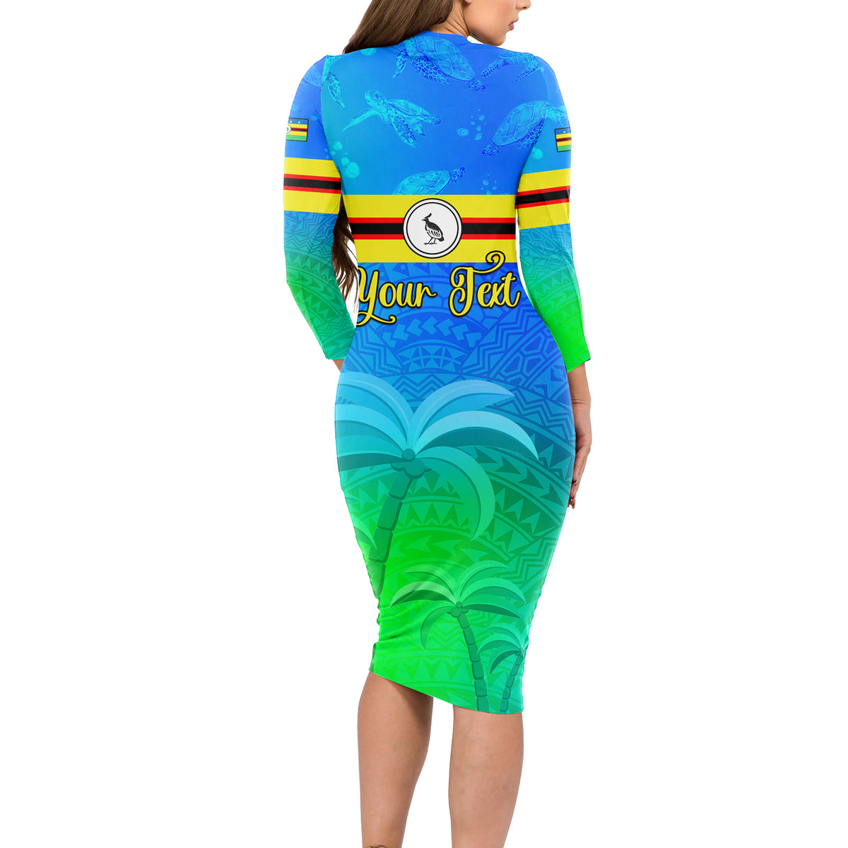 Personalised Solomon Islands Choiseul Province Day Long Sleeve Bodycon Dress Sea Turtle Tribal Pattern LT05 - Polynesian Pride