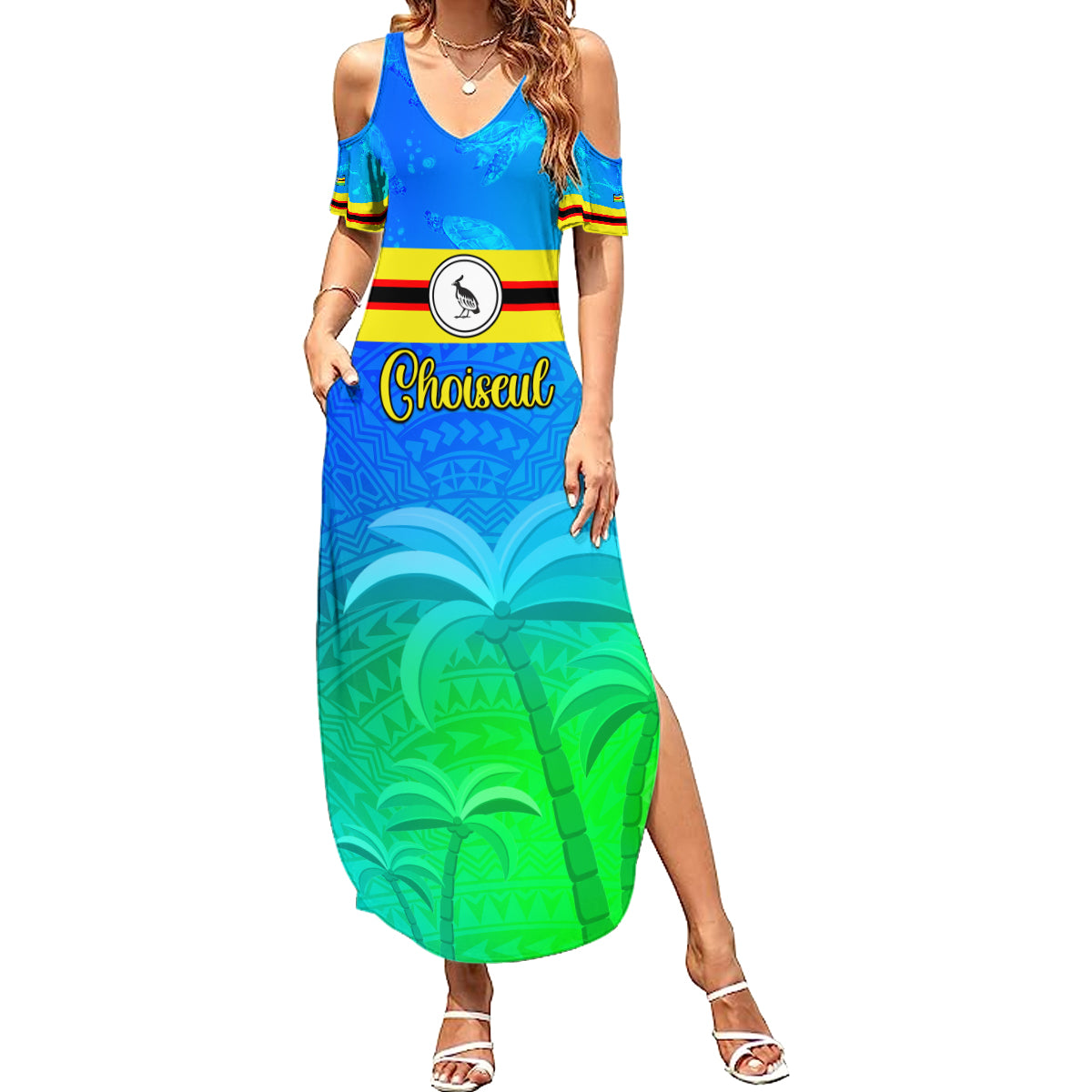 Personalised Solomon Islands Choiseul Province Day Summer Maxi Dress Sea Turtle Tribal Pattern LT05 Women Blue - Polynesian Pride