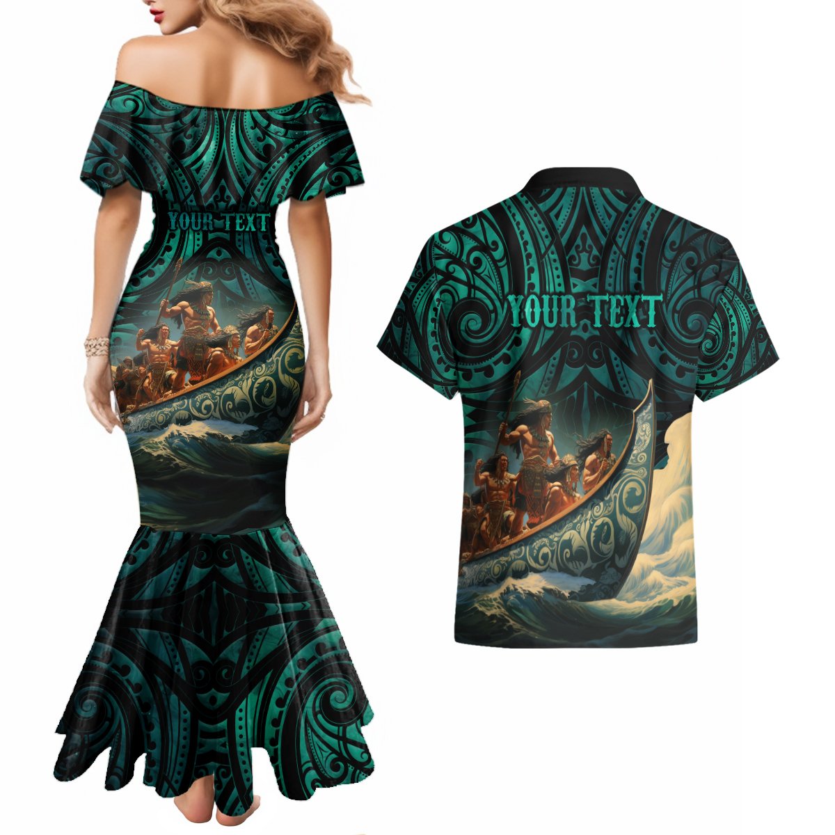 Personalised New Zealand Tamaki Herenga Waka Festival Couples Matching Mermaid Dress and Hawaiian Shirt Maori Pattern LT05 - Polynesian Pride