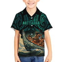 Personalised New Zealand Tamaki Herenga Waka Festival Family Matching Tank Maxi Dress and Hawaiian Shirt Maori Pattern LT05 Son's Shirt Dark Turquoise - Polynesian Pride