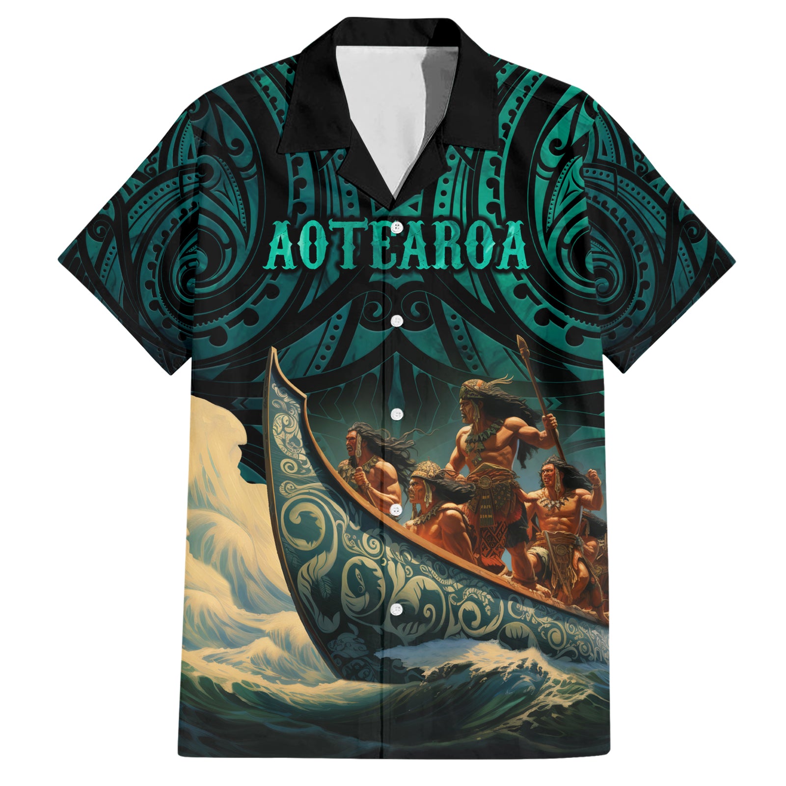 Personalised New Zealand Tamaki Herenga Waka Festival Hawaiian Shirt Maori Pattern LT05 Dark Turquoise - Polynesian Pride