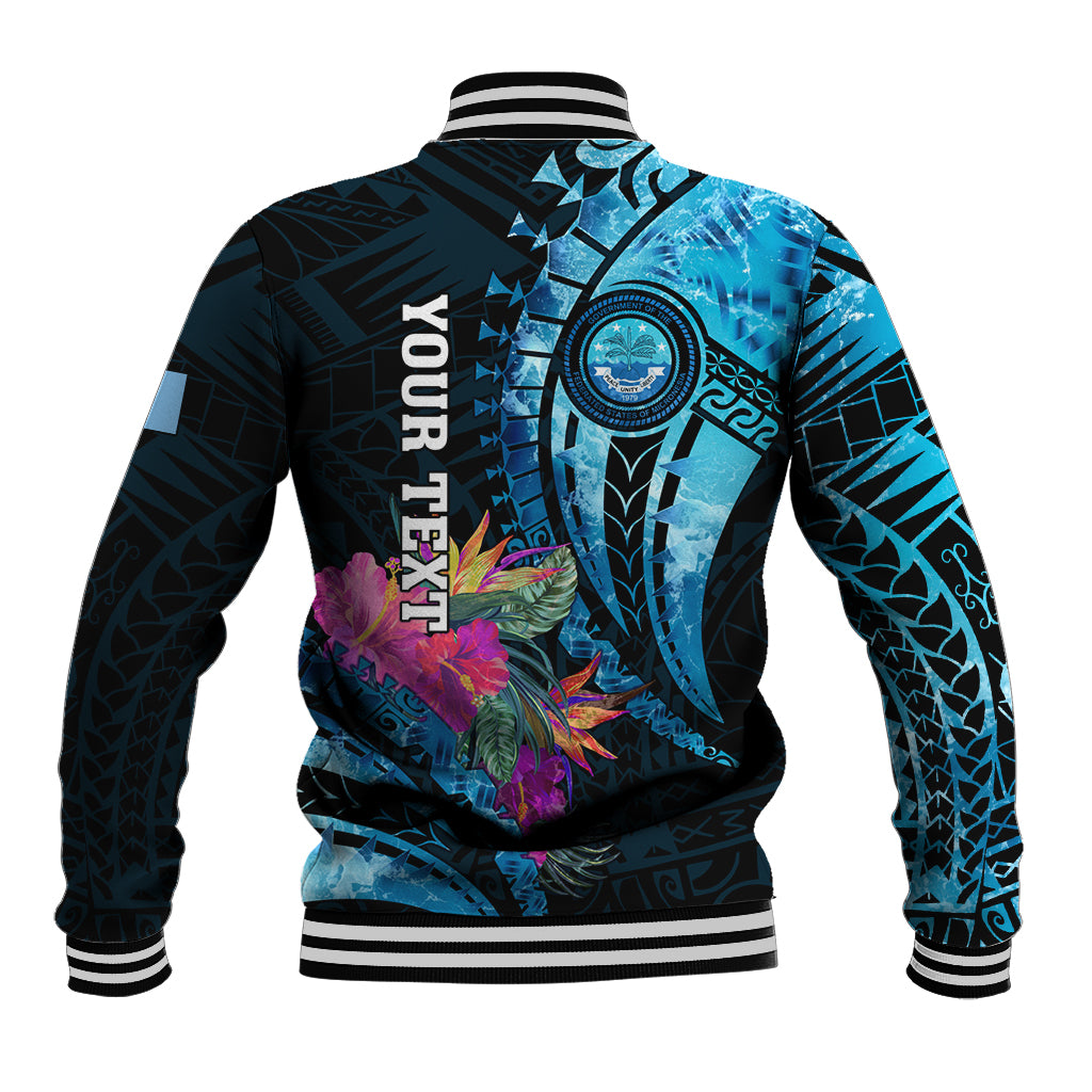Personalised FSM Culture Day Baseball Jacket Tropical Flowers Tribal Pattern LT05 - Polynesian Pride
