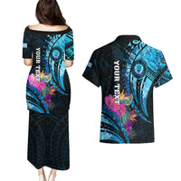 Personalised FSM Culture Day Couples Matching Puletasi and Hawaiian Shirt Tropical Flowers Tribal Pattern LT05 - Polynesian Pride