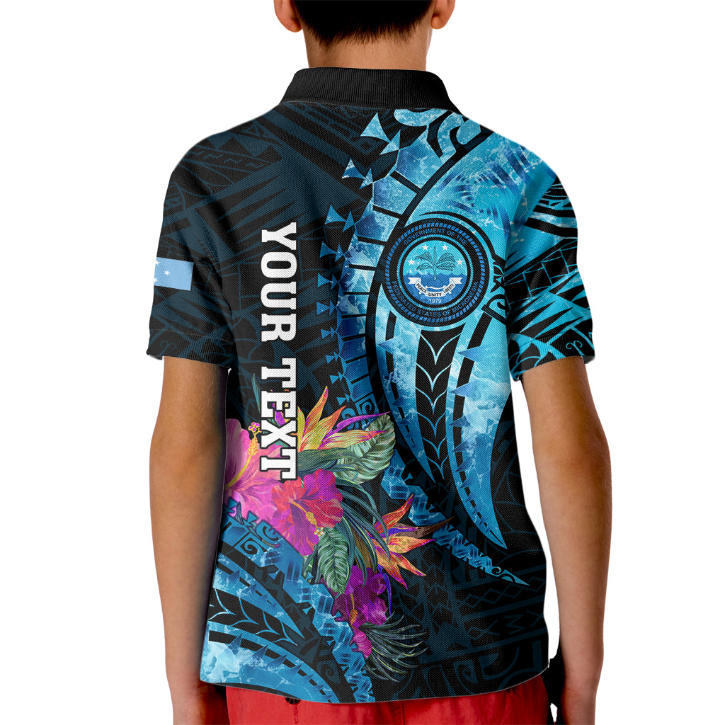 Personalised FSM Culture Day Kid Polo Shirt Tropical Flowers Tribal Pattern LT05 - Polynesian Pride