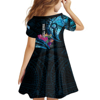 Personalised FSM Culture Day Kid Short Sleeve Dress Tropical Flowers Tribal Pattern LT05 - Polynesian Pride