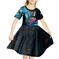 Personalised FSM Culture Day Kid Short Sleeve Dress Tropical Flowers Tribal Pattern LT05 - Polynesian Pride