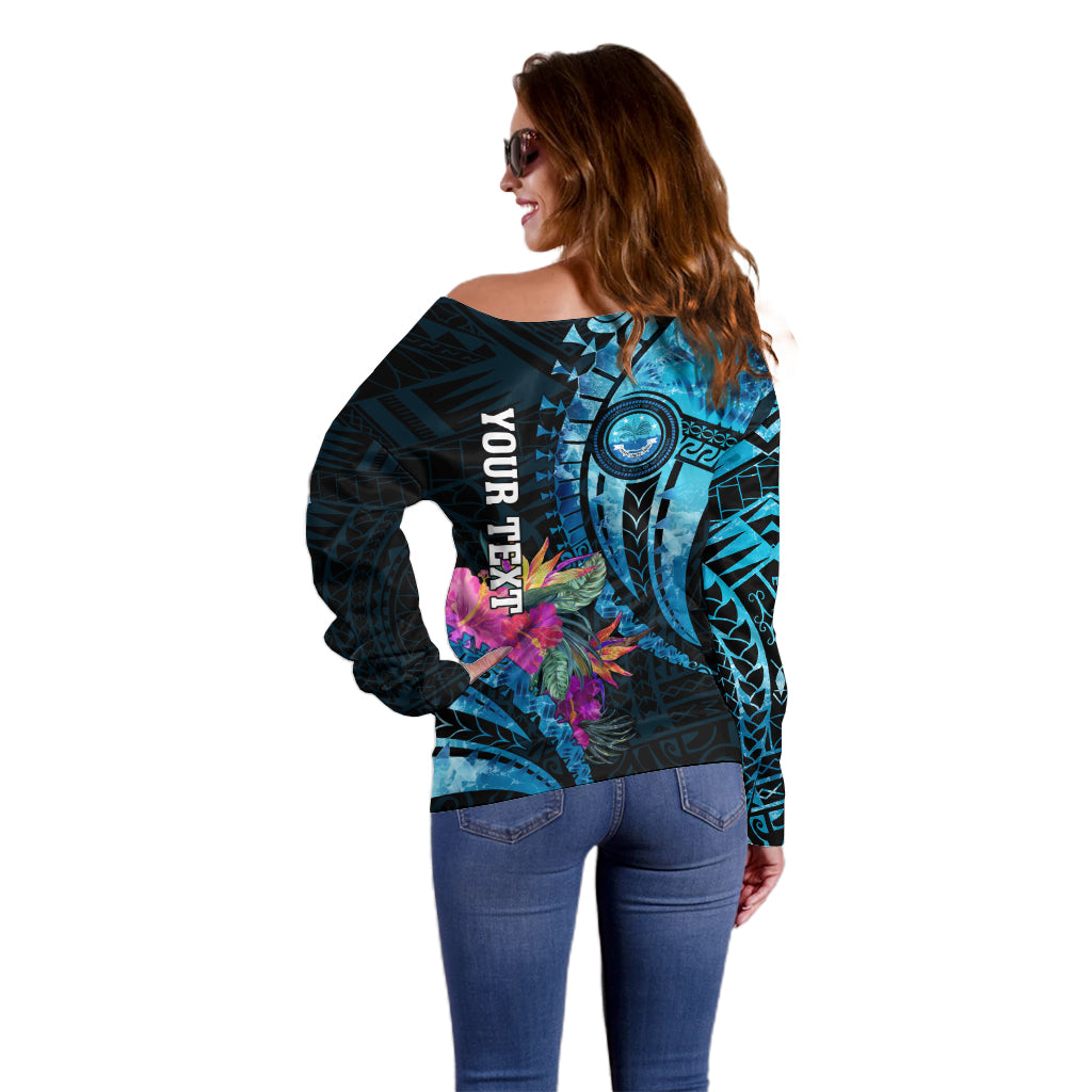Personalised FSM Culture Day Off Shoulder Sweater Tropical Flowers Tribal Pattern LT05 - Polynesian Pride