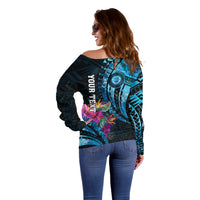 Personalised FSM Culture Day Off Shoulder Sweater Tropical Flowers Tribal Pattern LT05 - Polynesian Pride