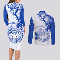 Personalised Northern Mariana Islands Commonwealth Day Couples Matching Long Sleeve Bodycon Dress and Long Sleeve Button Shirt Simple Style LT05 - Polynesian Pride