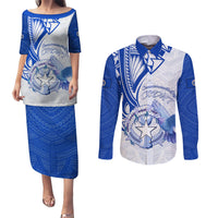 Personalised Northern Mariana Islands Commonwealth Day Couples Matching Puletasi and Long Sleeve Button Shirt Simple Style LT05 Blue - Polynesian Pride
