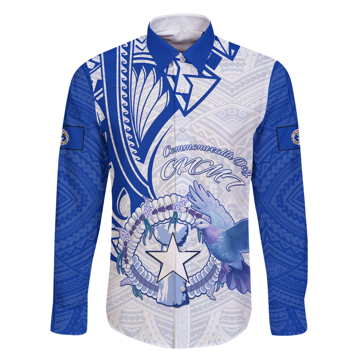 Personalised Northern Mariana Islands Commonwealth Day Family Matching Long Sleeve Bodycon Dress and Hawaiian Shirt Simple Style LT05 Dad's Shirt - Long Sleeve Blue - Polynesian Pride