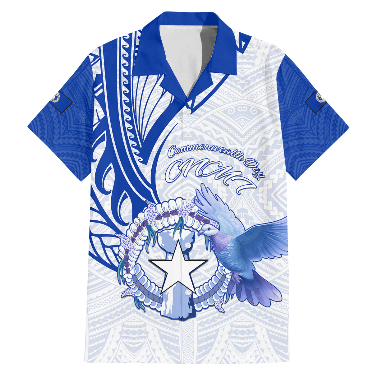 Personalised Northern Mariana Islands Commonwealth Day Family Matching Mermaid Dress and Hawaiian Shirt Simple Style LT05 Dad's Shirt - Short Sleeve Blue - Polynesian Pride