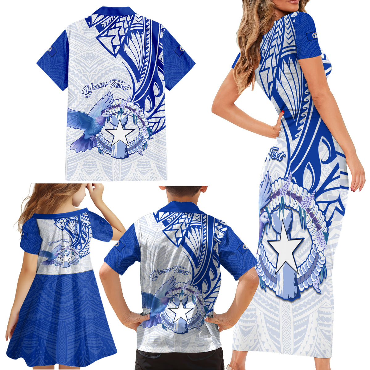 Personalised Northern Mariana Islands Commonwealth Day Family Matching Short Sleeve Bodycon Dress and Hawaiian Shirt Simple Style LT05 - Polynesian Pride
