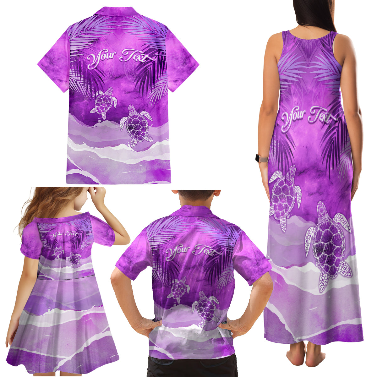 Personalised Pasifika Festival Family Matching Tank Maxi Dress and Hawaiian Shirt Violet Tropical Turtle LT05 - Polynesian Pride