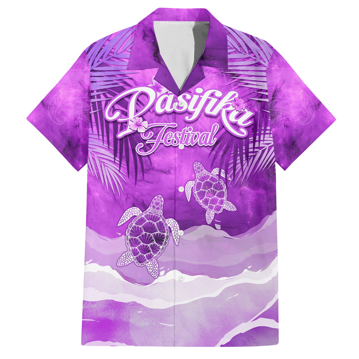 Personalised Pasifika Festival Family Matching Tank Maxi Dress and Hawaiian Shirt Violet Tropical Turtle LT05 Dad's Shirt - Short Sleeve Violet - Polynesian Pride