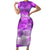 Personalised Pasifika Festival Short Sleeve Bodycon Dress Violet Tropical Turtle LT05 Long Dress Violet - Polynesian Pride
