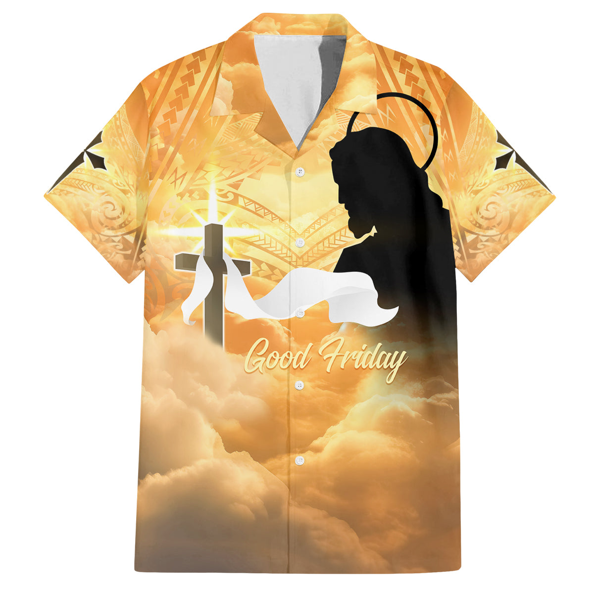 Happy Good Friday Family Matching Tank Maxi Dress and Hawaiian Shirt God Will Bless You LT05 Dad's Shirt - Short Sleeve Gold - Polynesian Pride