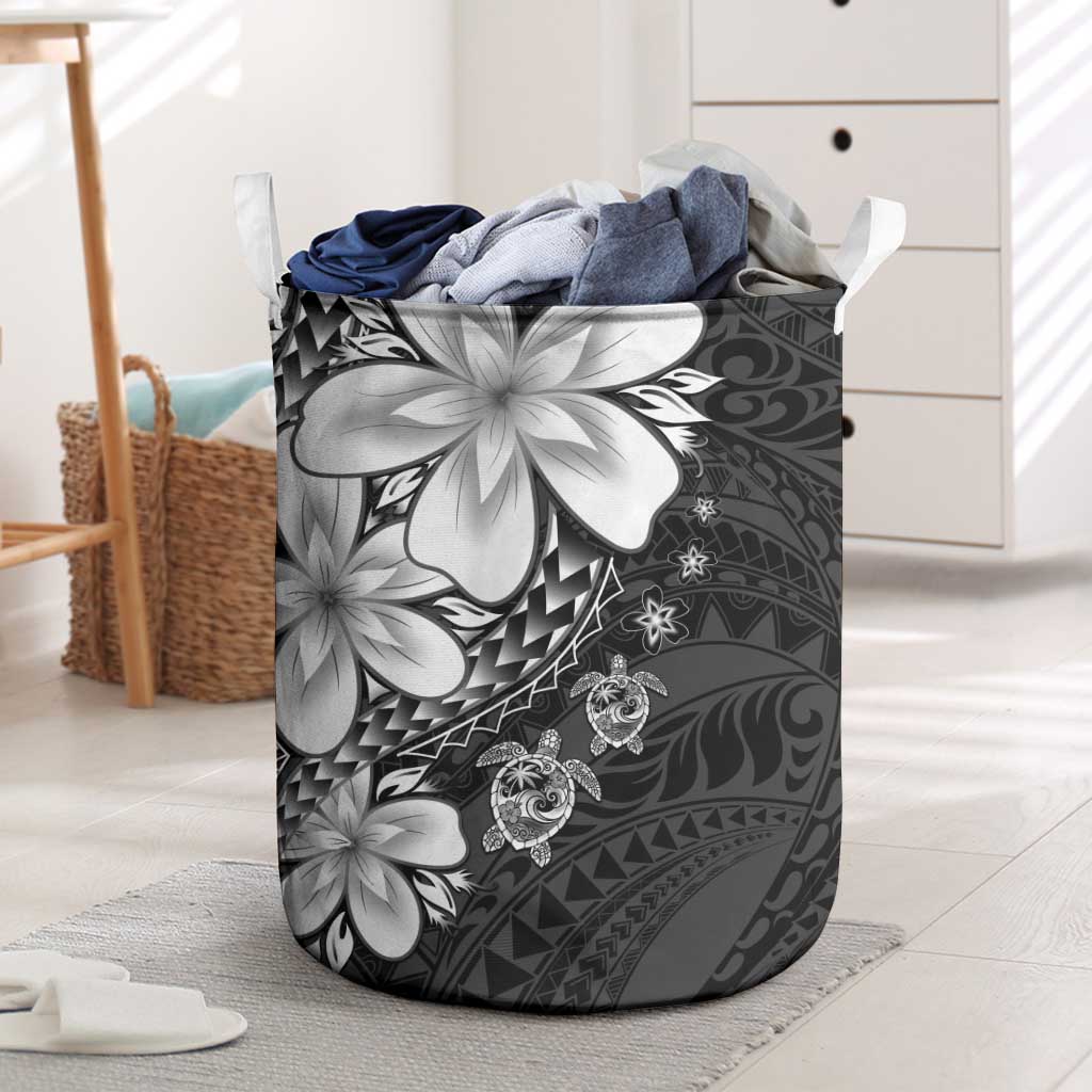 Polynesia Romantic Valentine Laundry Basket Sea Turtle Couple With Black Plumeria
