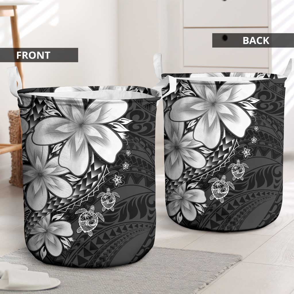 Polynesia Romantic Valentine Laundry Basket Sea Turtle Couple With Black Plumeria