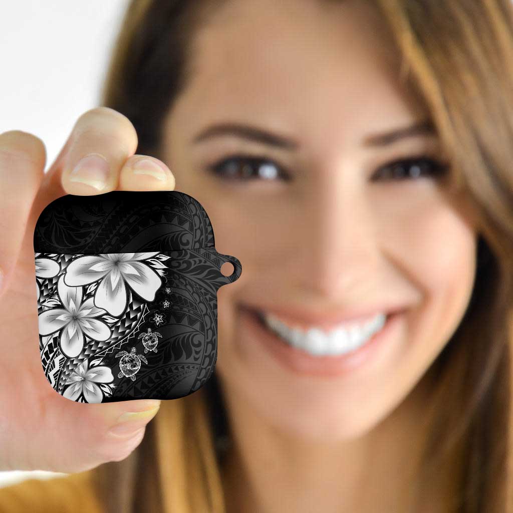 Polynesia Romantic Valentine AirPods Case Sea Turtle Couple With Black Plumeria