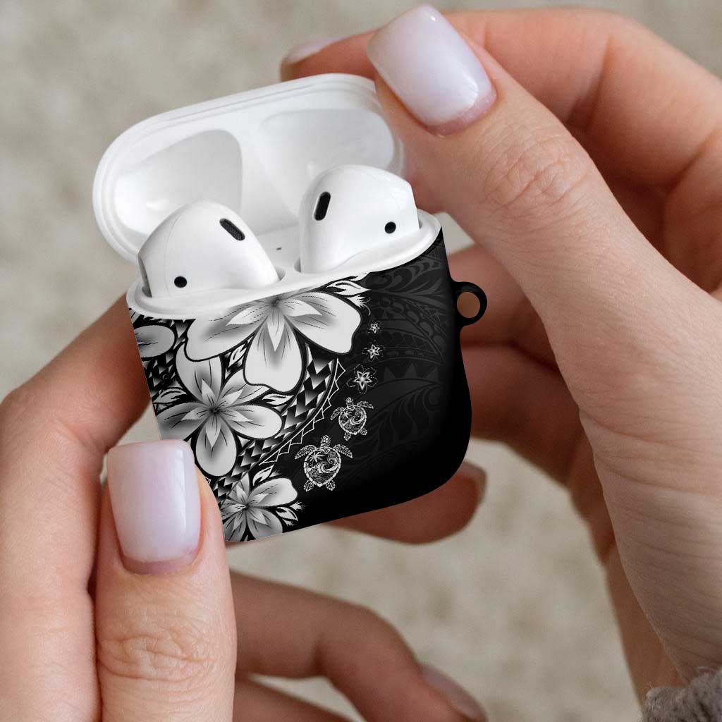 Polynesia Romantic Valentine AirPods Case Sea Turtle Couple With Black Plumeria