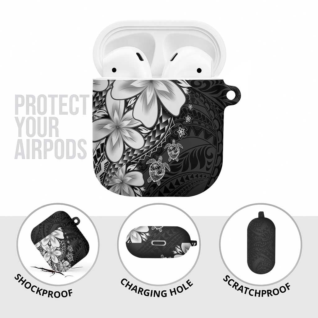 Polynesia Romantic Valentine AirPods Case Sea Turtle Couple With Black Plumeria