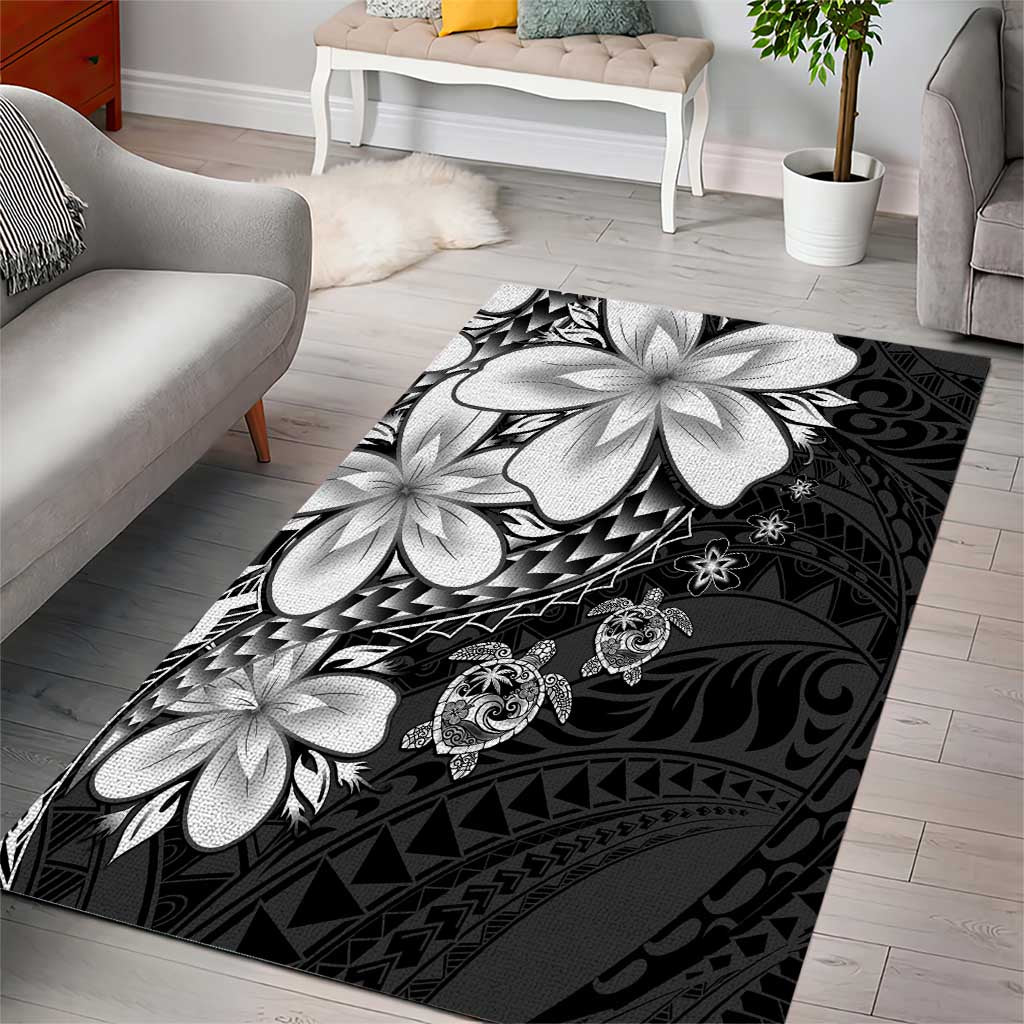 Polynesia Romantic Valentine Area Rug Sea Turtle Couple With Black Plumeria