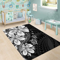 Polynesia Romantic Valentine Area Rug Sea Turtle Couple With Black Plumeria