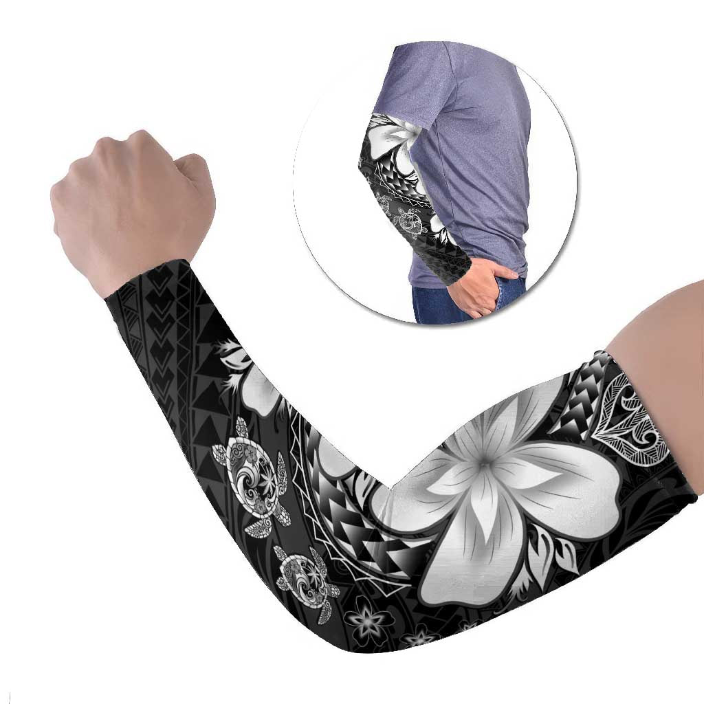 Polynesia Romantic Valentine Arm Sleeves Sea Turtle Couple With Black Plumeria