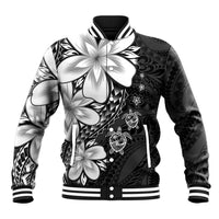 Polynesia Romantic Valentine Baseball Jacket Sea Turtle Couple With Black Plumeria