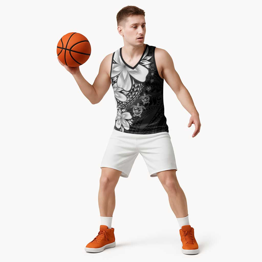 Polynesia Romantic Valentine Basketball Jersey Sea Turtle Couple With Black Plumeria