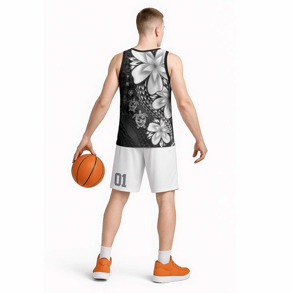 Polynesia Romantic Valentine Basketball Jersey Sea Turtle Couple With Black Plumeria