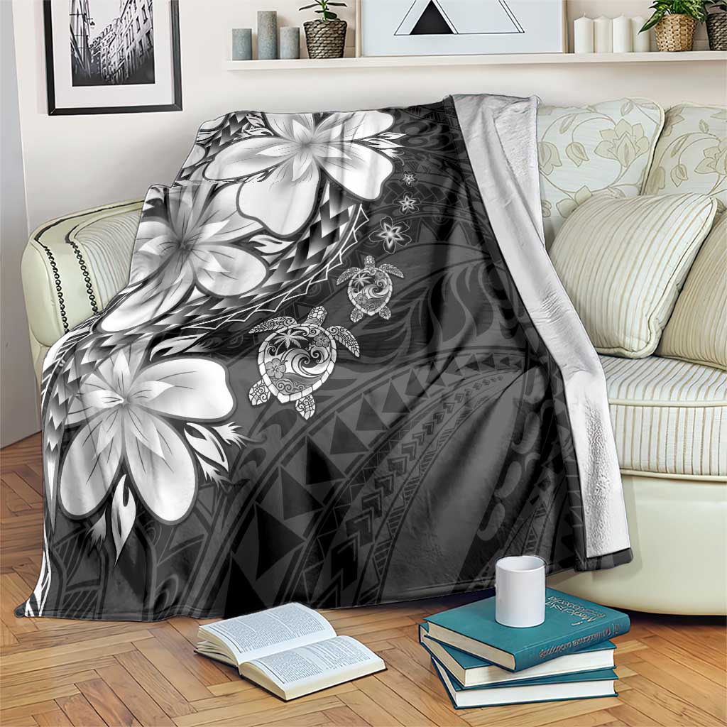 Polynesia Romantic Valentine Blanket Sea Turtle Couple With Black Plumeria