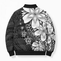 Polynesia Romantic Valentine Bomber Puffer Jacket Sea Turtle Couple With Black Plumeria