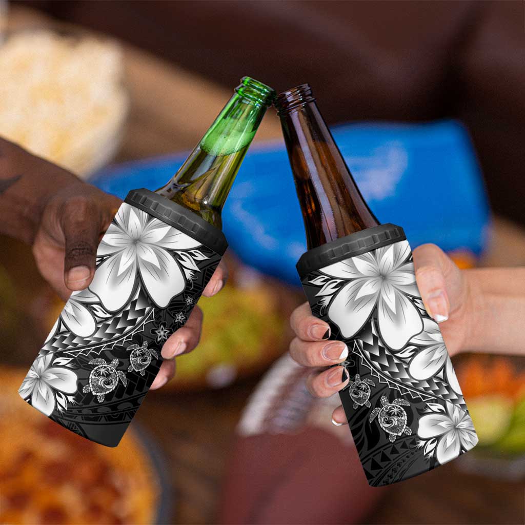 Polynesia Romantic Valentine 4 in 1 Can Cooler Tumbler Sea Turtle Couple With Black Plumeria