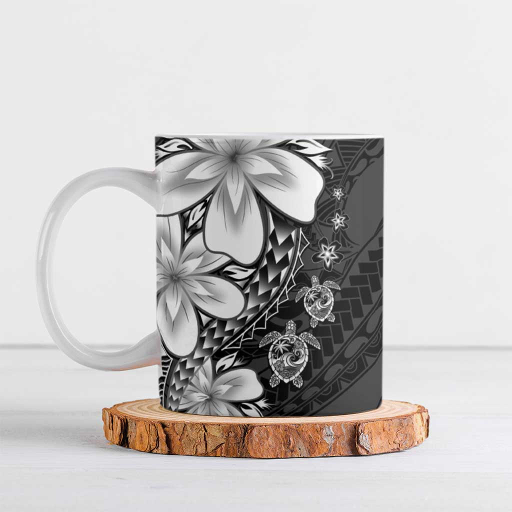 Polynesia Romantic Valentine Ceramic Mug Sea Turtle Couple With Black Plumeria