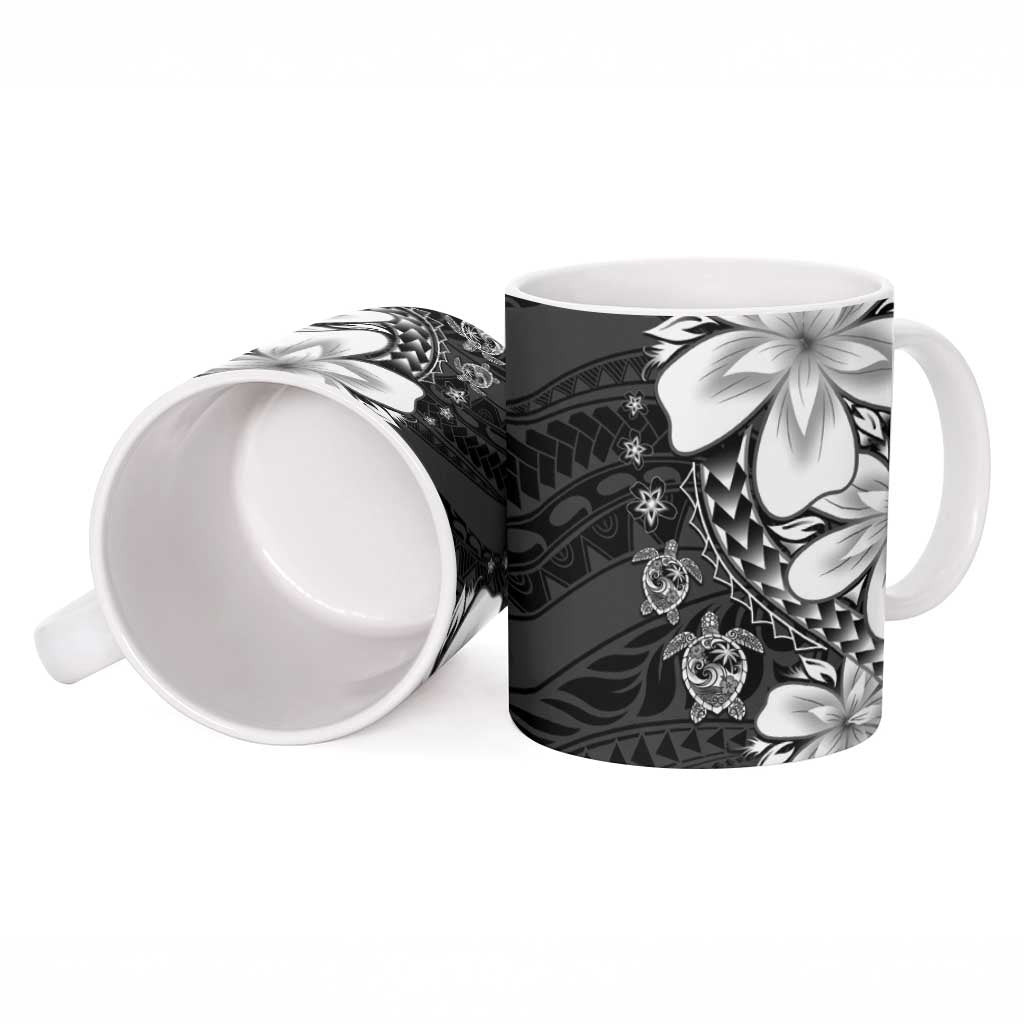 Polynesia Romantic Valentine Ceramic Mug Sea Turtle Couple With Black Plumeria