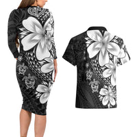 Polynesia Romantic Valentine Couples Matching Long Sleeve Bodycon Dress and Hawaiian Shirt Sea Turtle Couple With Black Plumeria LT05 - Polynesian Pride
