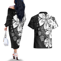 Polynesia Romantic Valentine Couples Matching Off The Shoulder Long Sleeve Dress and Hawaiian Shirt Sea Turtle Couple With Black Plumeria LT05 - Polynesian Pride