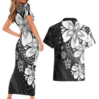 Polynesia Romantic Valentine Couples Matching Short Sleeve Bodycon Dress and Hawaiian Shirt Sea Turtle Couple With Black Plumeria LT05 - Polynesian Pride