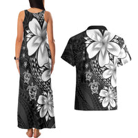 Polynesia Romantic Valentine Couples Matching Tank Maxi Dress and Hawaiian Shirt Sea Turtle Couple With Black Plumeria
